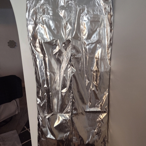 NWT PLUS sliver metallic coated straight leg trousers size 22 Mob Wife - Picture 3 of 3